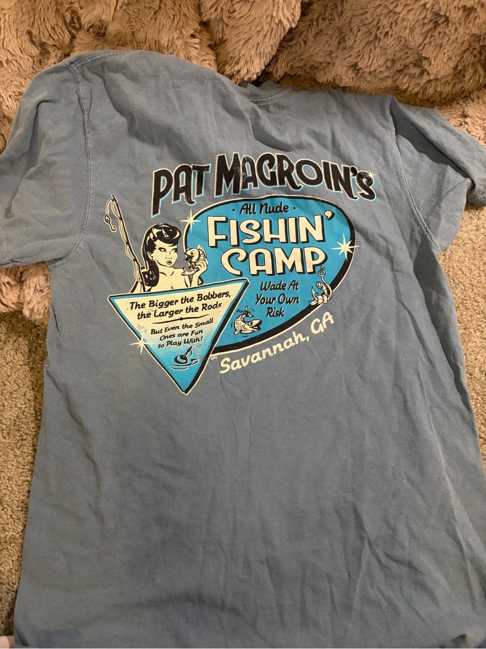 Comfort Colors Light Blue "Pat MacRon's Fishin' Camp" Graphic Tee